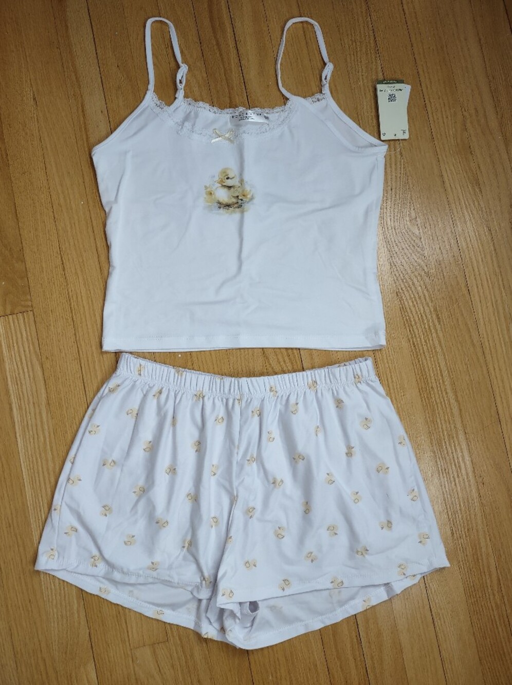 Rose + Vine Two-Piece Pajama Set White Duck Print Cami & Shorts Size XS-S NW